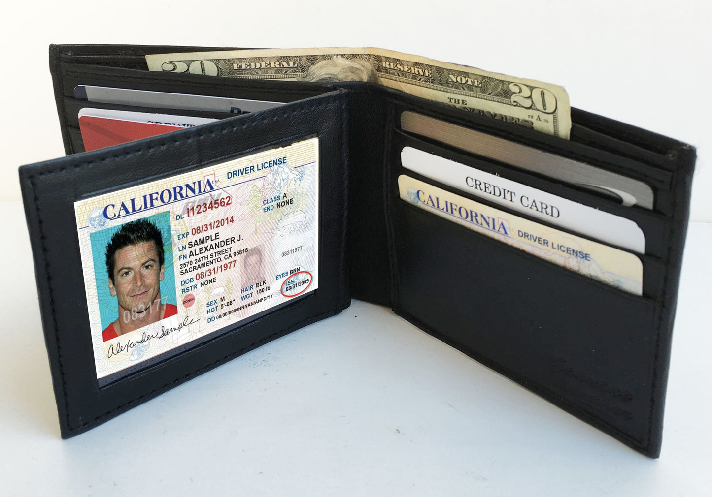 RFID Blocking Genuine Leather Men's Bifold Wallet Center Flap Credit Card Holder