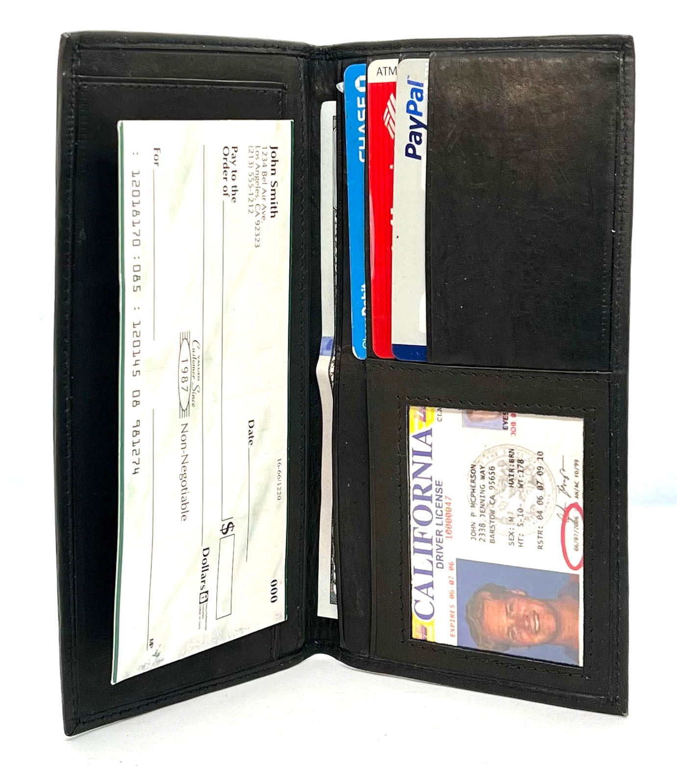 Black Leather Genuine Checkbook Cover Long Wallet Card Organizer Secretary Wallet