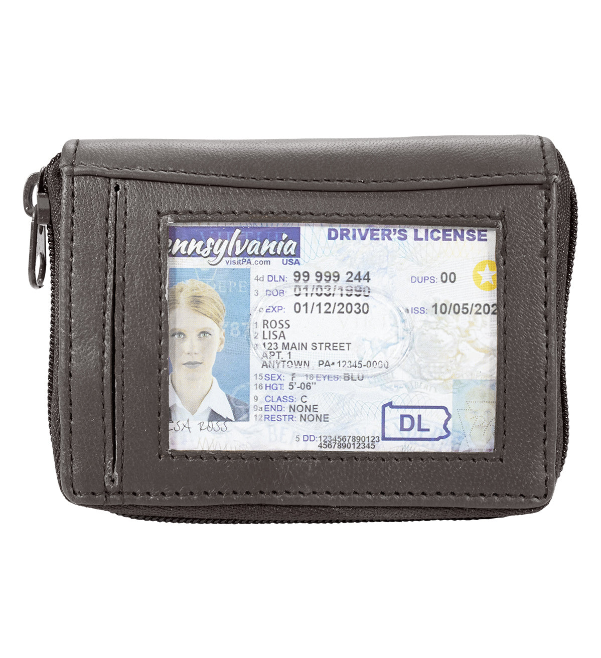 RFID Blocking Leather Fan Open Credit Card Holder Zip Around Accordion Wallet