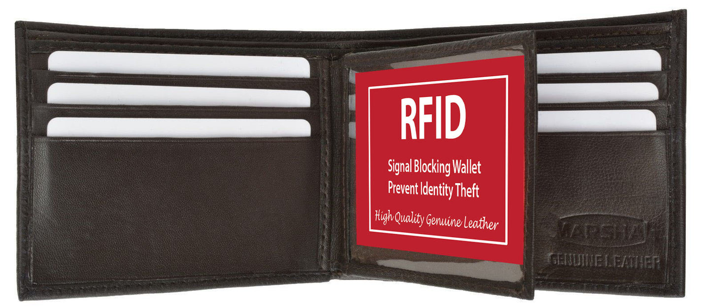 RFID Blocking Genuine Leather Men's Bifold Wallet Center Flap Credit Card ID  Holder