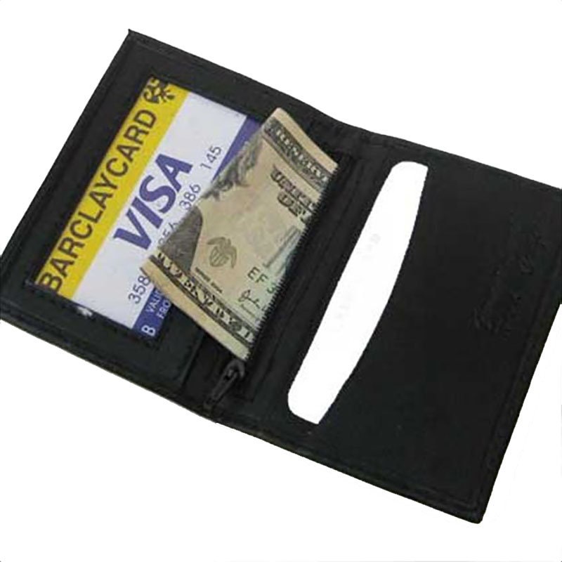 Black Mens Genuine Leather Bifold ID License Card Holder Wallet Zip