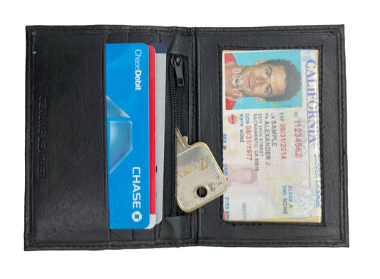 Black Mens Genuine Leather Bifold ID License Card Holder Wallet Zip