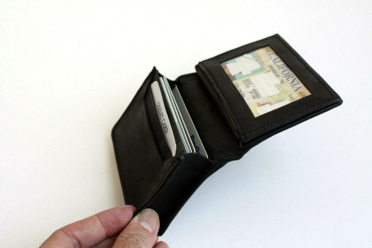 RFID Blocking Black Genuine Leather ID Credit Cards Pocket Business Center Flap Men's Wallet