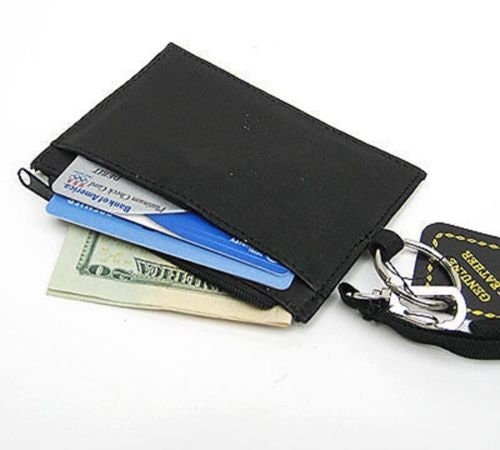 Black Mens Genuine Leather ID Badge Lanyard Key Coins Holder Zip Wallet