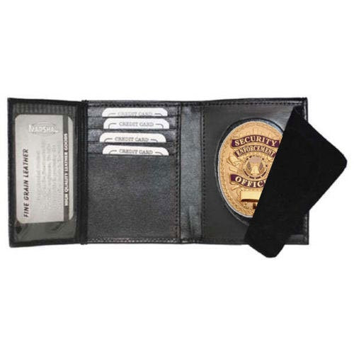 RFID BlockingBlack Leather Badge Conceal Holder Wallet ID Credit Card Security Officer