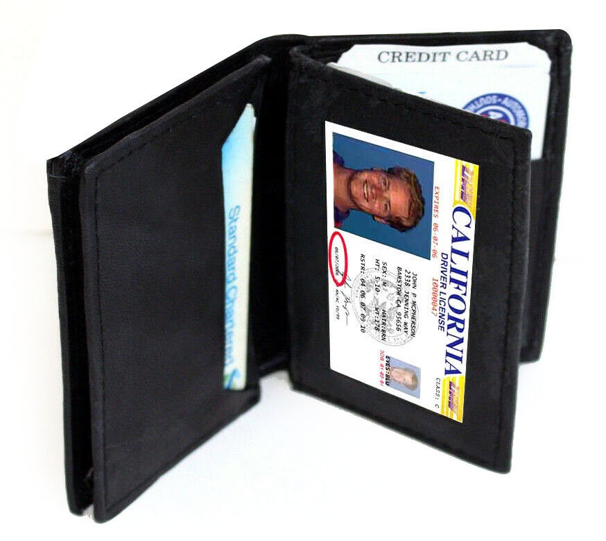 RFID Blocking Black Genuine Leather ID Credit Cards Pocket Business Center Flap Men's Wallet