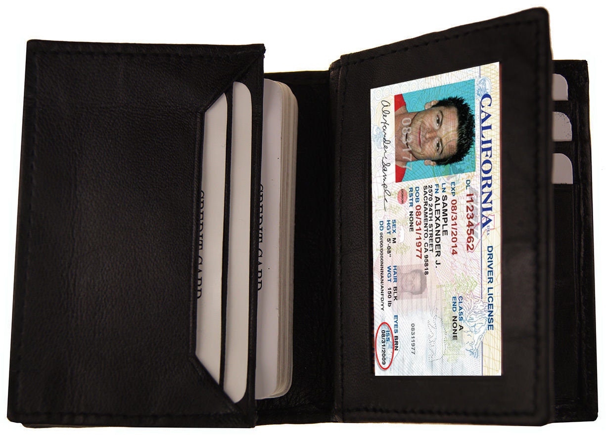 RFID Blocking Black Genuine Leather ID Credit Cards Pocket Business Center Flap Men's Wallet