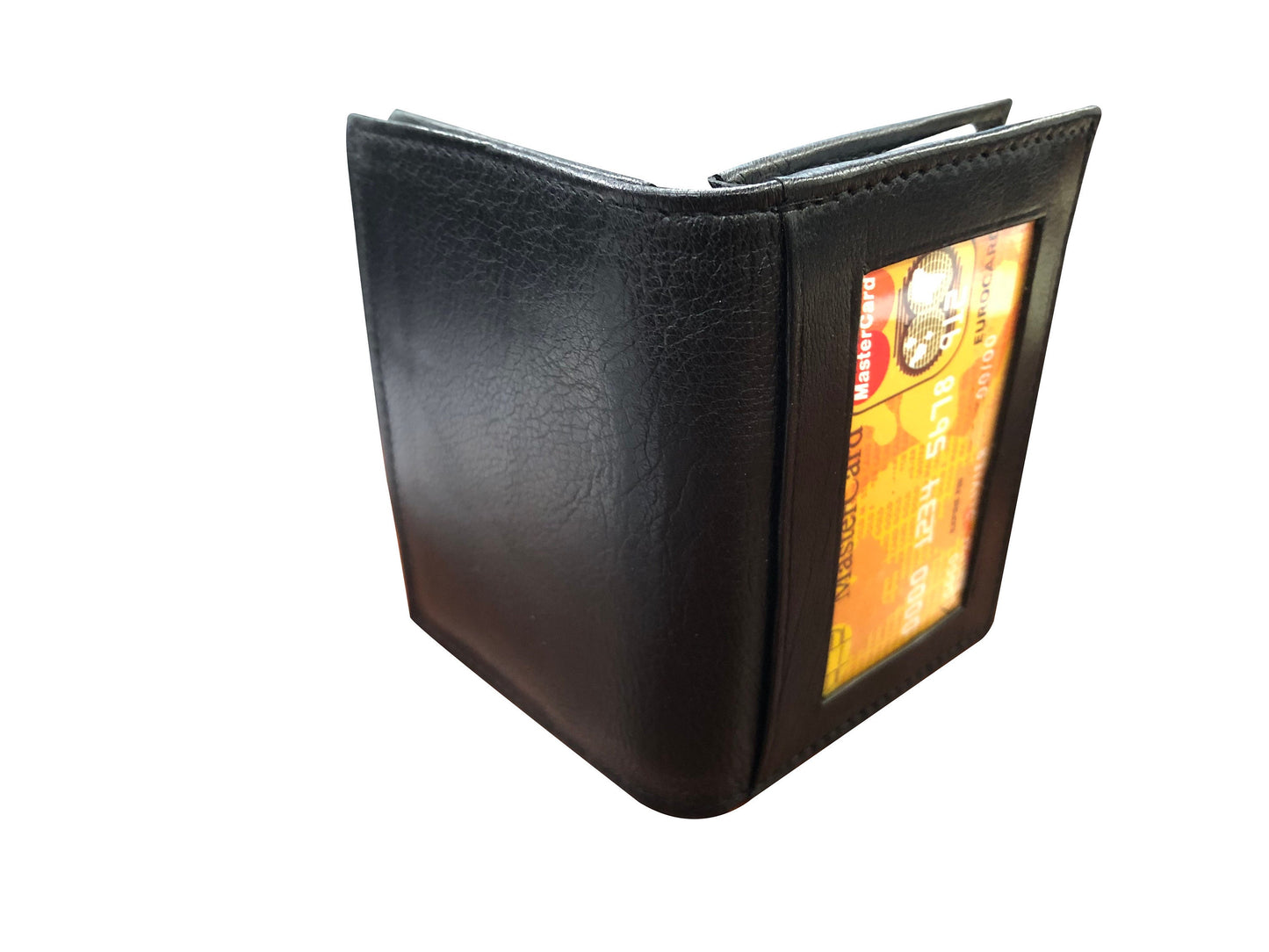 RFID Blocking Black Genuine Leather ID Credit Cards Pocket Business Center Flap Men's Wallet