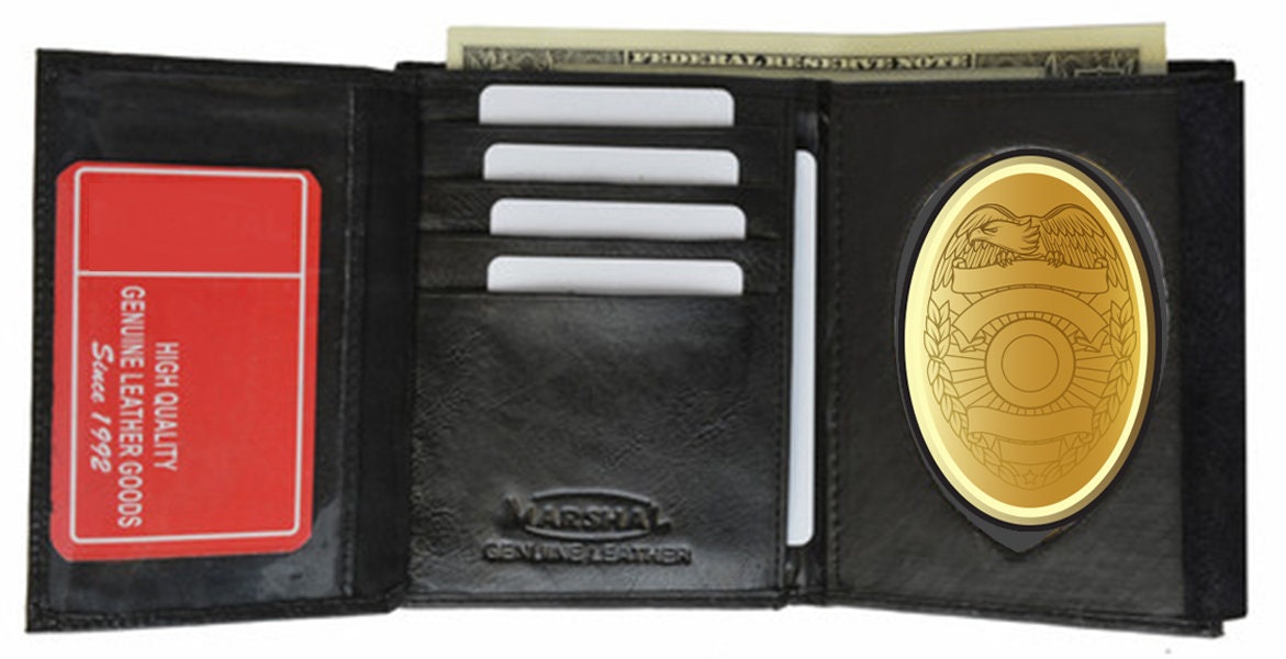 RFID BlockingBlack Leather Badge Conceal Holder Wallet ID Credit Card Security Officer