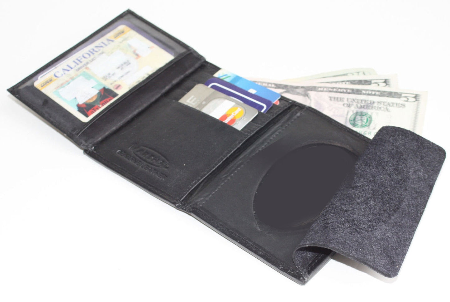 RFID BlockingBlack Leather Badge Conceal Holder Wallet ID Credit Card Security Officer