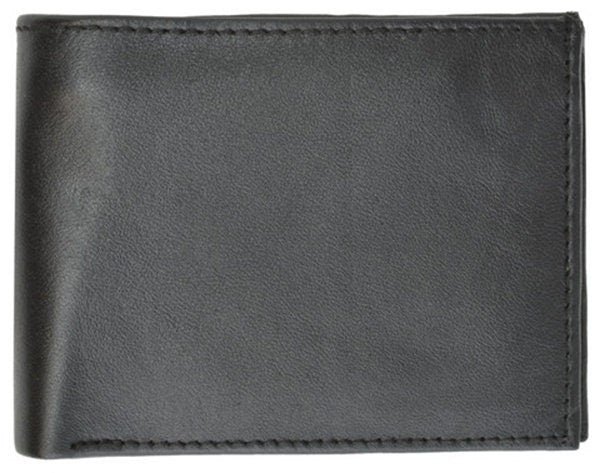 Black RFID Signal Blocking Men's Genuine Leather Slim Bifold Wallet ID Card Holder