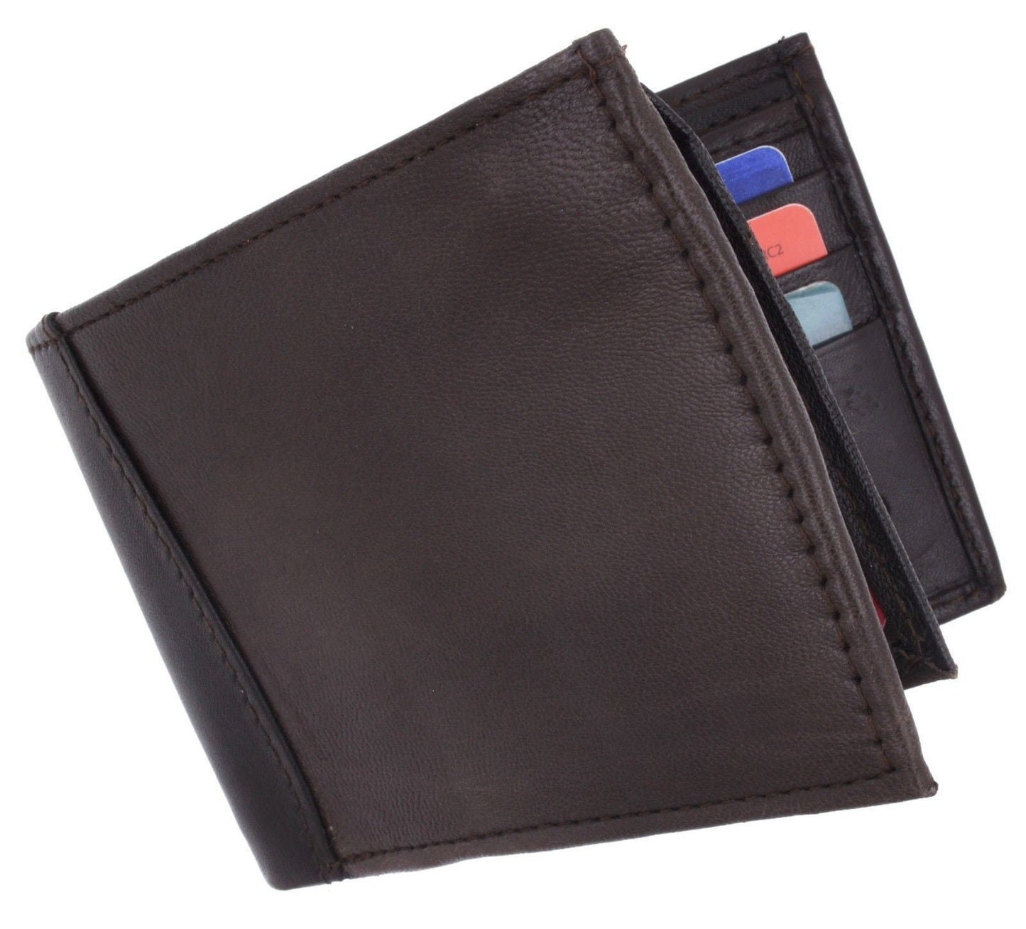 Men's Genuine Leather Flap Top Bifold Wallet ID Card Holder Thin Black Brown