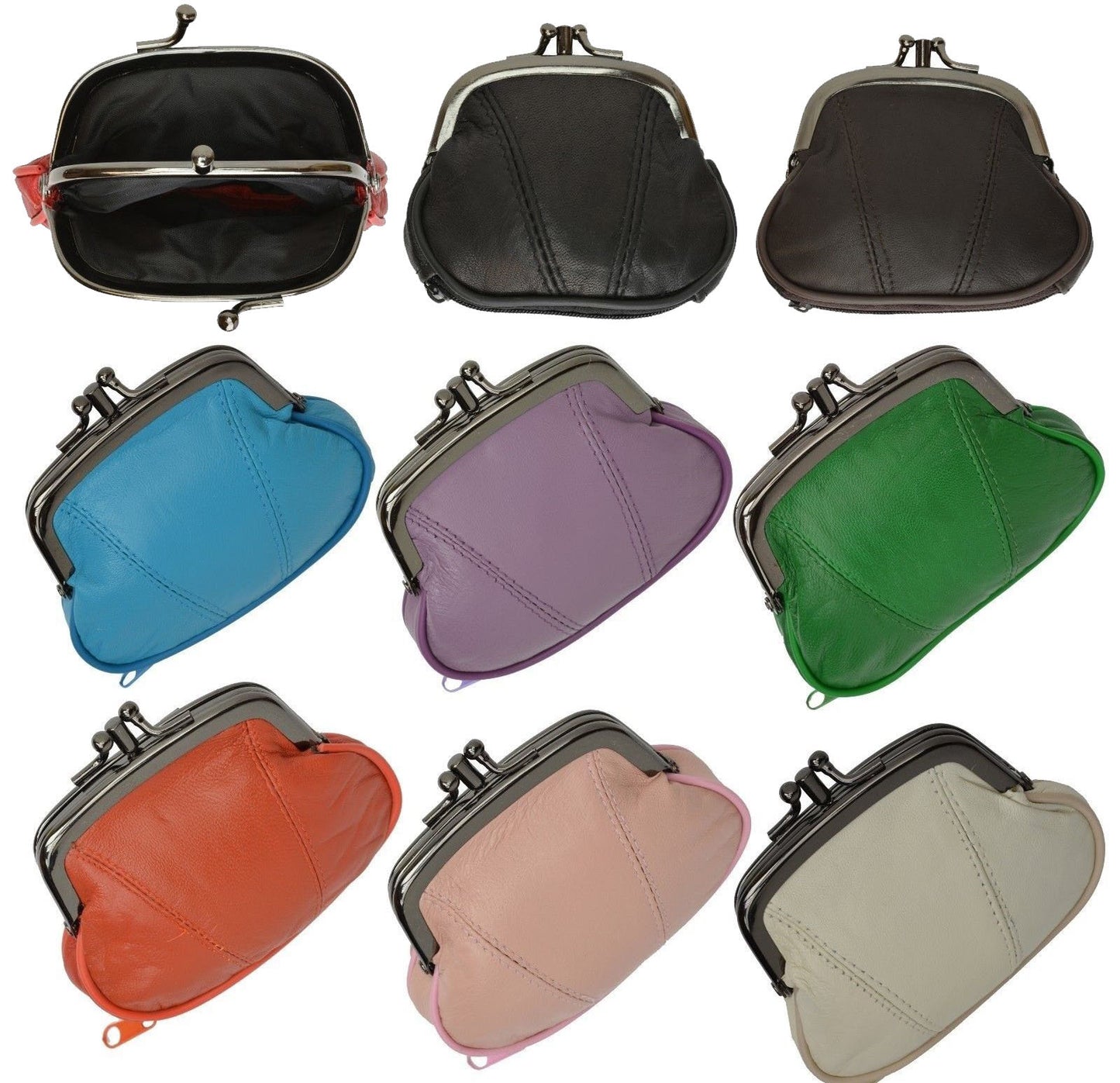 Genuine Leather Women's Change Purse Clasps Open Coin Holder Many Colors