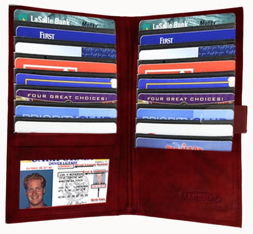 Men's Genuine Leather Long Bifold Secretary Checkbook Wallet 19 ID Card Holder Strap Closed