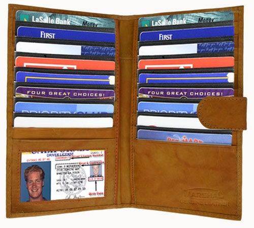 Men's Genuine Leather Long Bifold Secretary Checkbook Wallet 19 ID Card Holder Strap Closed