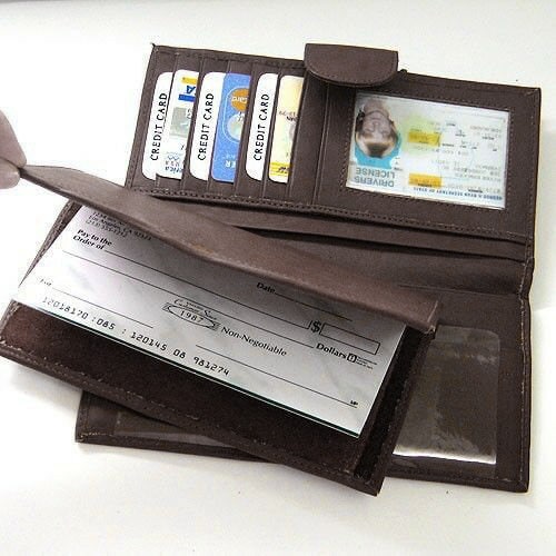 Genuine Leather Checkbook Secretary Accordion Wallet Zipper Clutch Credit Card Organizer