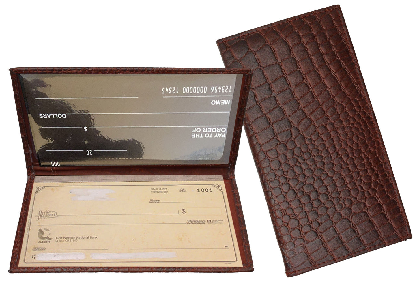 Genuine Leather Standard Croc Print Checkbook Cover Long Croc Print Wallet Western Cowboy Style Crocodile