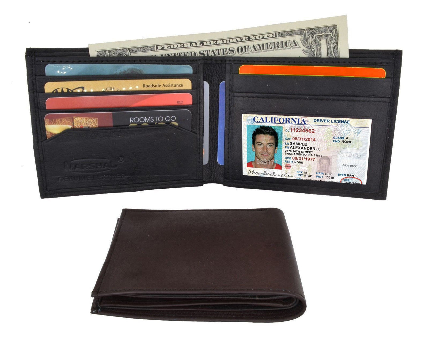 RFID Signal Blocking Men's Genuine Leather Slim Bifold Wallet ID Card Holder Black Brown Thin