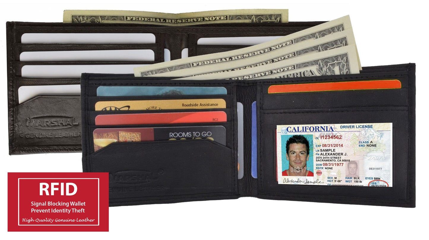 RFID Signal Blocking Men's Genuine Leather Slim Bifold Wallet ID Card Holder Black Brown Thin