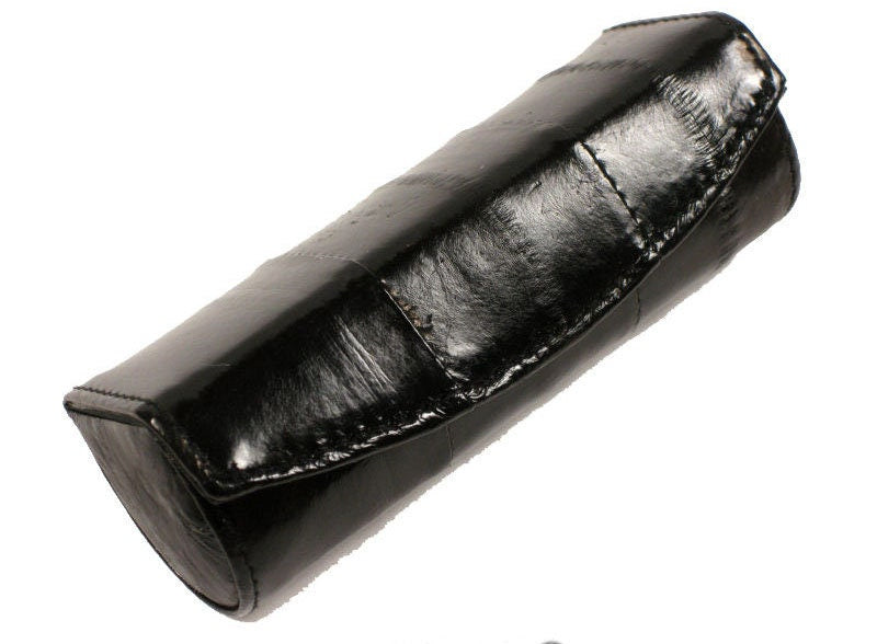 Genuine Eel Skin Women's Leather Lipstick Mirror Case Holder Button Purse Light