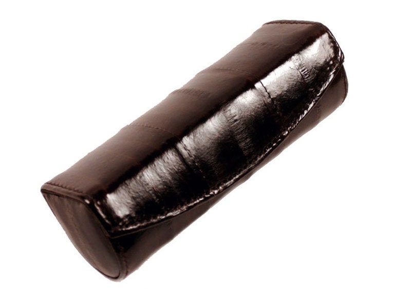 Genuine Eel Skin Women's Leather Lipstick Mirror Case Holder Button Purse Light