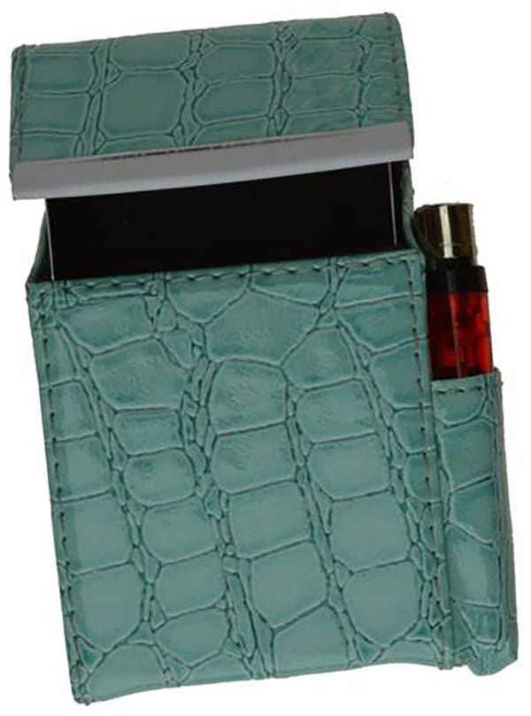 Croc Print Genuine Leather Cigarette Pack Holder Flip-Top Pouch Smoke Carrying Hard Case Croco Cowboy Style