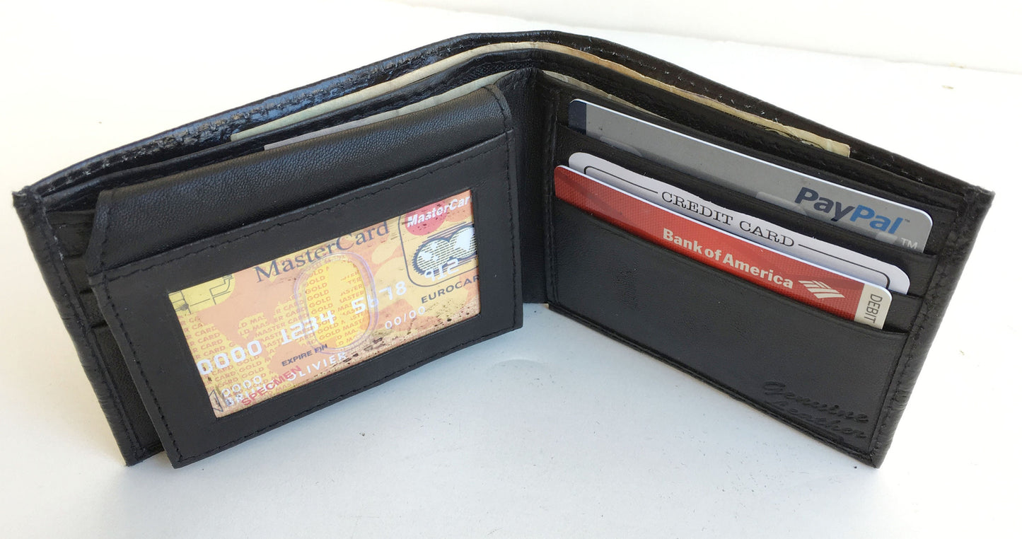 RFID Blocking Men's Bifold Leather Wallet Flap Top Card Holder