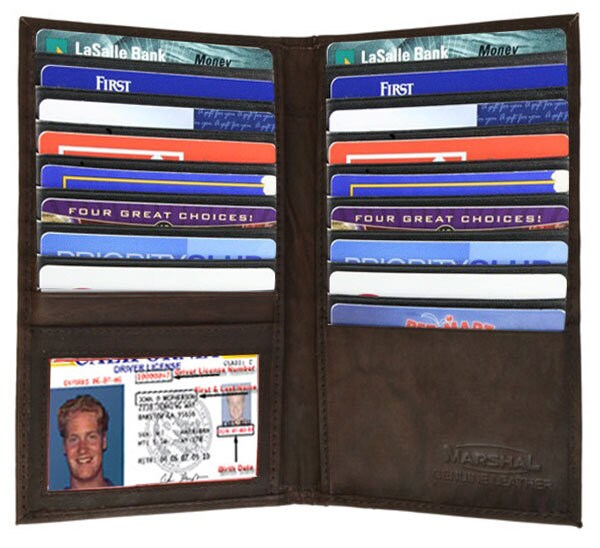 RFID Blocking Genuine Leather Bifold Secretary Checkbook Wallet 19 Card Holder