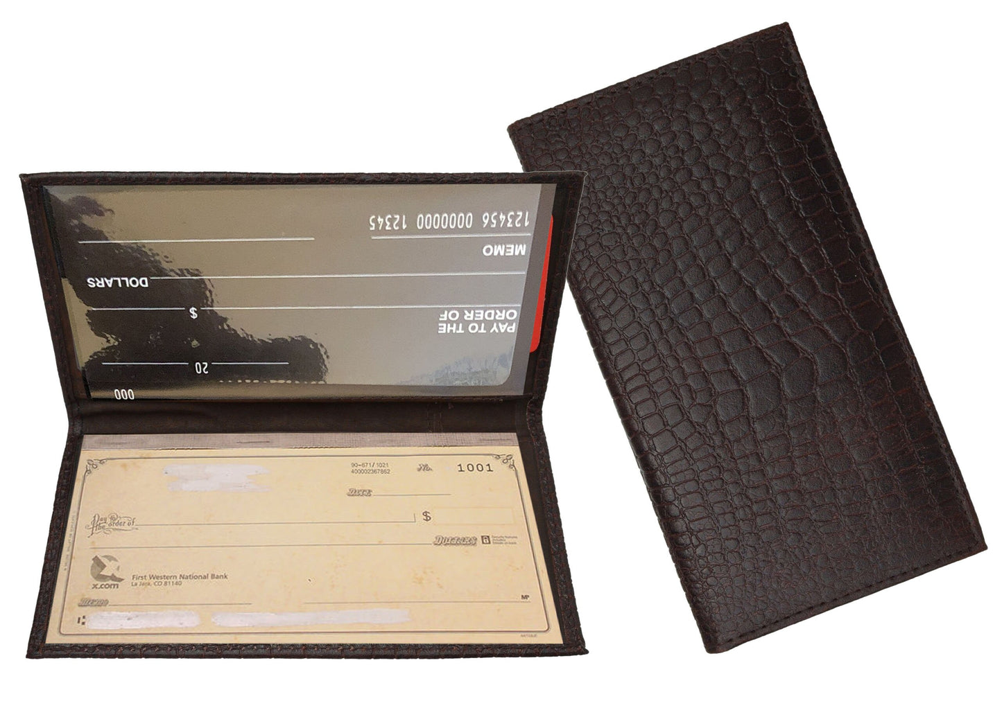 Genuine Leather Standard Croc Print Checkbook Cover Long Croc Print Wallet Western Cowboy Style Crocodile