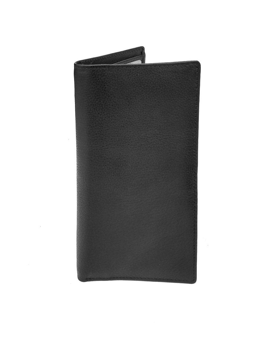 Black Genuine Leather Standard Checkbook Cover Long Wallet Credit Card Holder Men Women