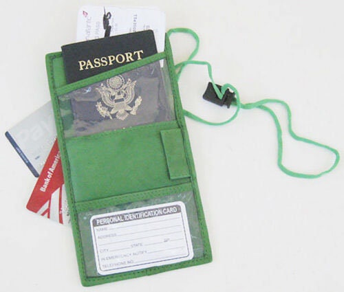 Genuine Leather ID Badge Lanyard Key Coins Boarding Pass Holder Neck Strap Wallet