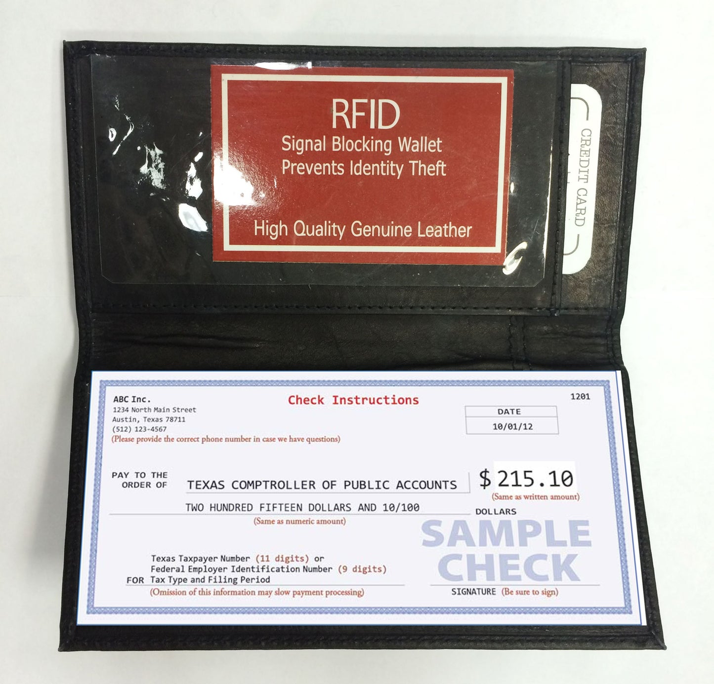 RFID Blocking Genuine Leather Standard Checkbook Cover Plain Wallet