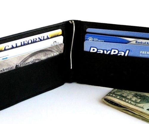 Genuine Leather Men's Bifold Money Clip Front Pocket Credit Card Wallet ID Badge Holder