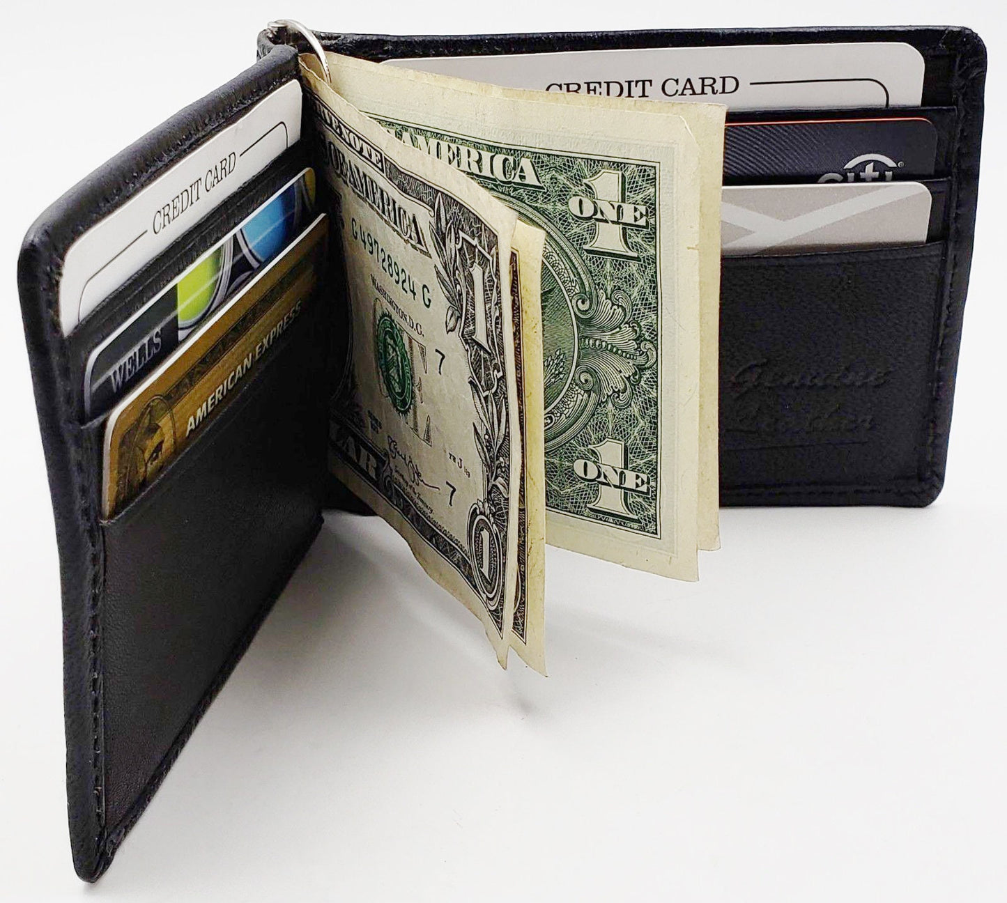 Genuine Leather Men's Bifold Money Clip Front Pocket Credit Card Wallet ID Badge Holder