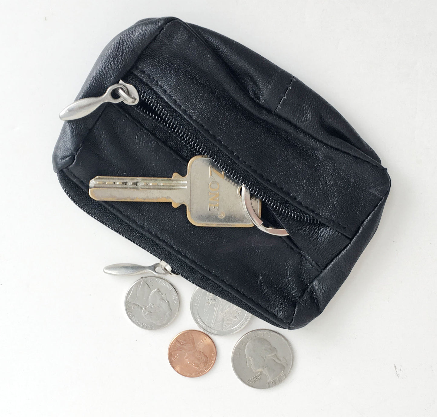 Handcrafted Genuine Leather Men's Coin Purse Zip Closed with Key Ring Holder