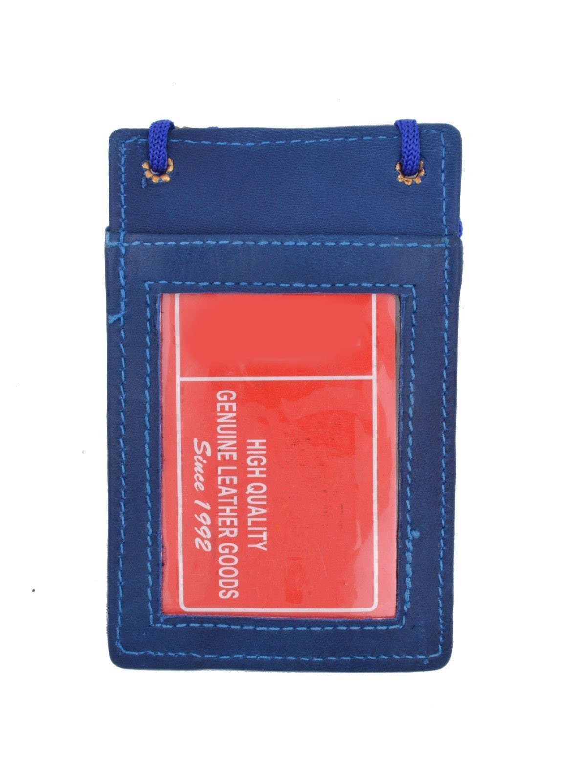 Genuine Leather ID Badge Lanyard Key Coins Holder Neck Strap Wallet