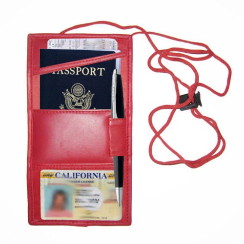 Genuine Leather ID Badge Lanyard Key Coins Boarding Pass Holder Neck Strap Wallet