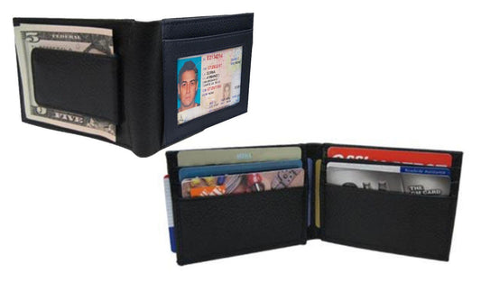 RFID Blocking Black Leather Mens Magnetic Money Clip Bifold Wallet ID Badge 7 Credit Card Holder