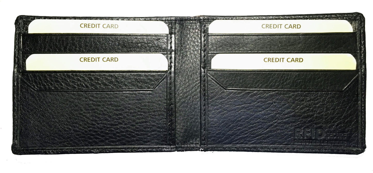 RFID Blocking Genuine Leather Mens Bifold Wallet Money Clip ID Holder