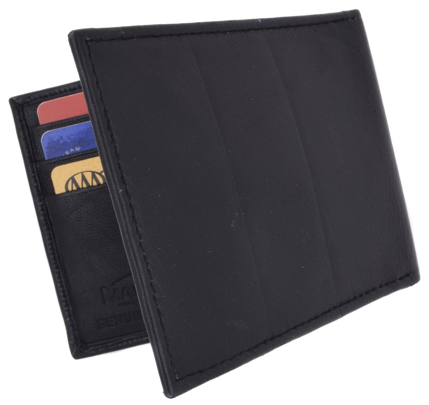 Genuine Leather Men's Bifold Money Clip Front Pocket Credit Card Wallet ID Badge Holder