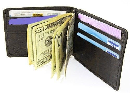 Genuine Leather Men's Bifold Money Clip Front Pocket Credit Card Wallet ID Badge Holder