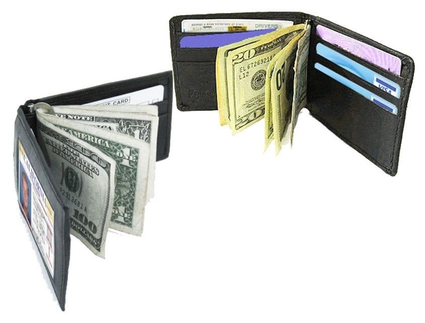 Genuine Leather Men's Bifold Money Clip Front Pocket Credit Card Wallet ID Badge Holder