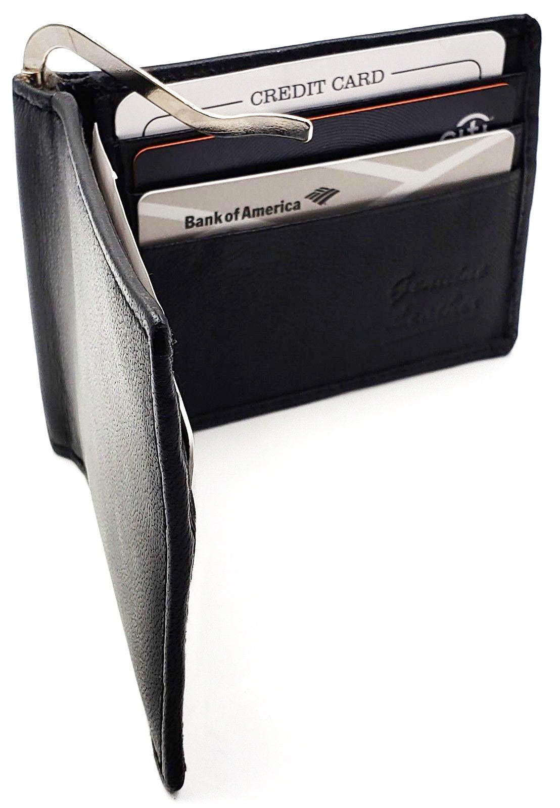 Genuine Leather Men's Bifold Money Clip Front Pocket Credit Card Wallet ID Badge Holder