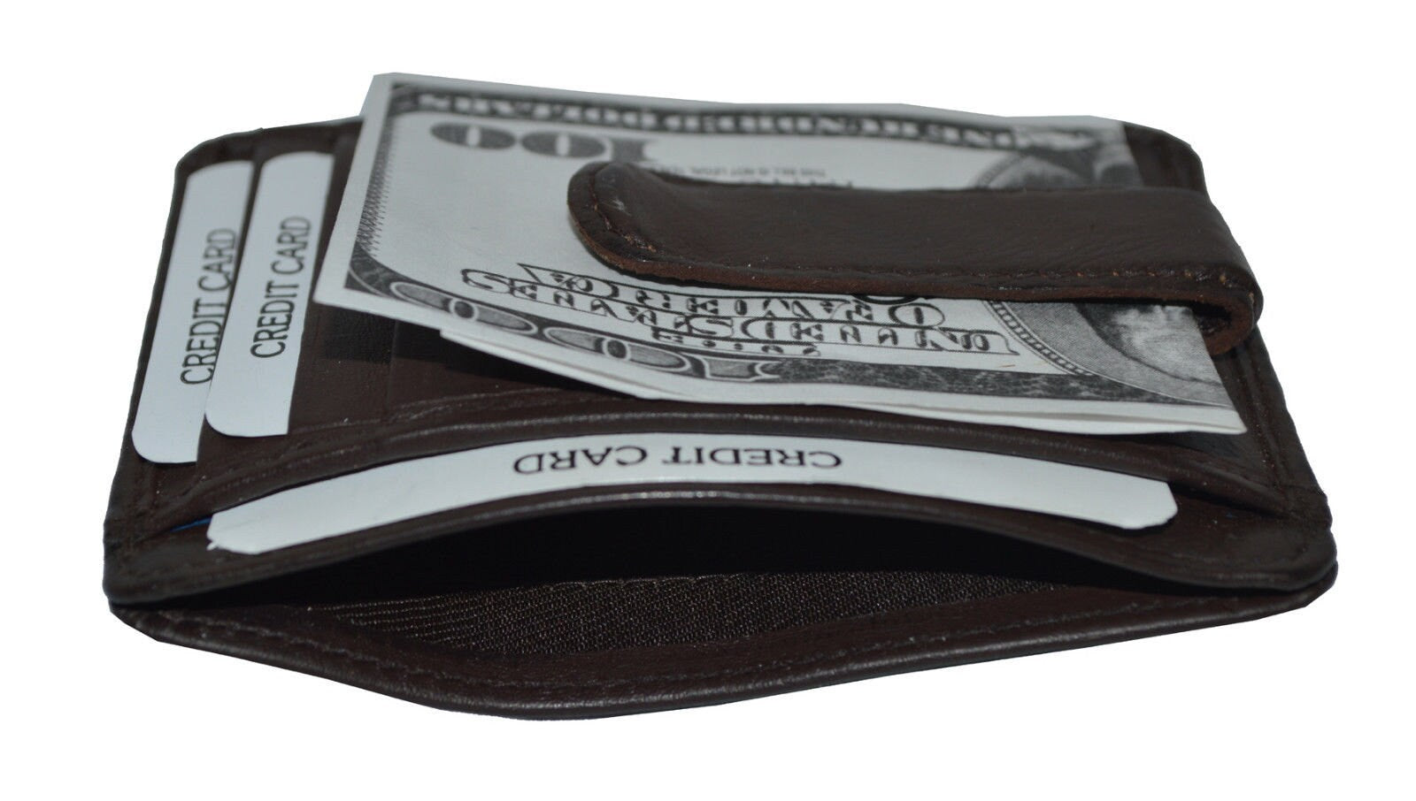 Mens Genuine Leather Magnetic Money Clip Credit Card Holder