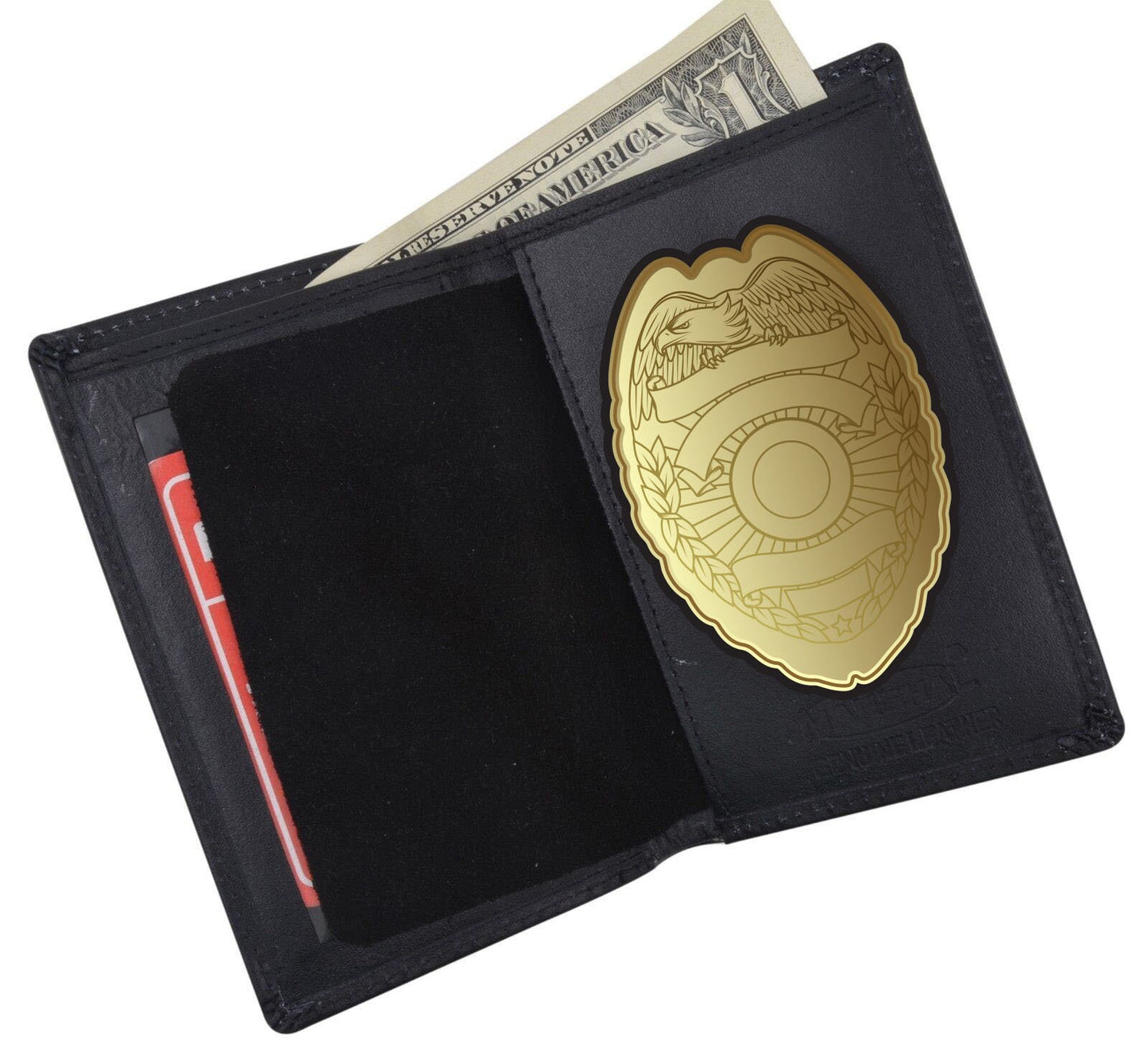 RFID Blocking Black Leather Officer Concealed Carry Badge License Holder ID Card Thin Wallet