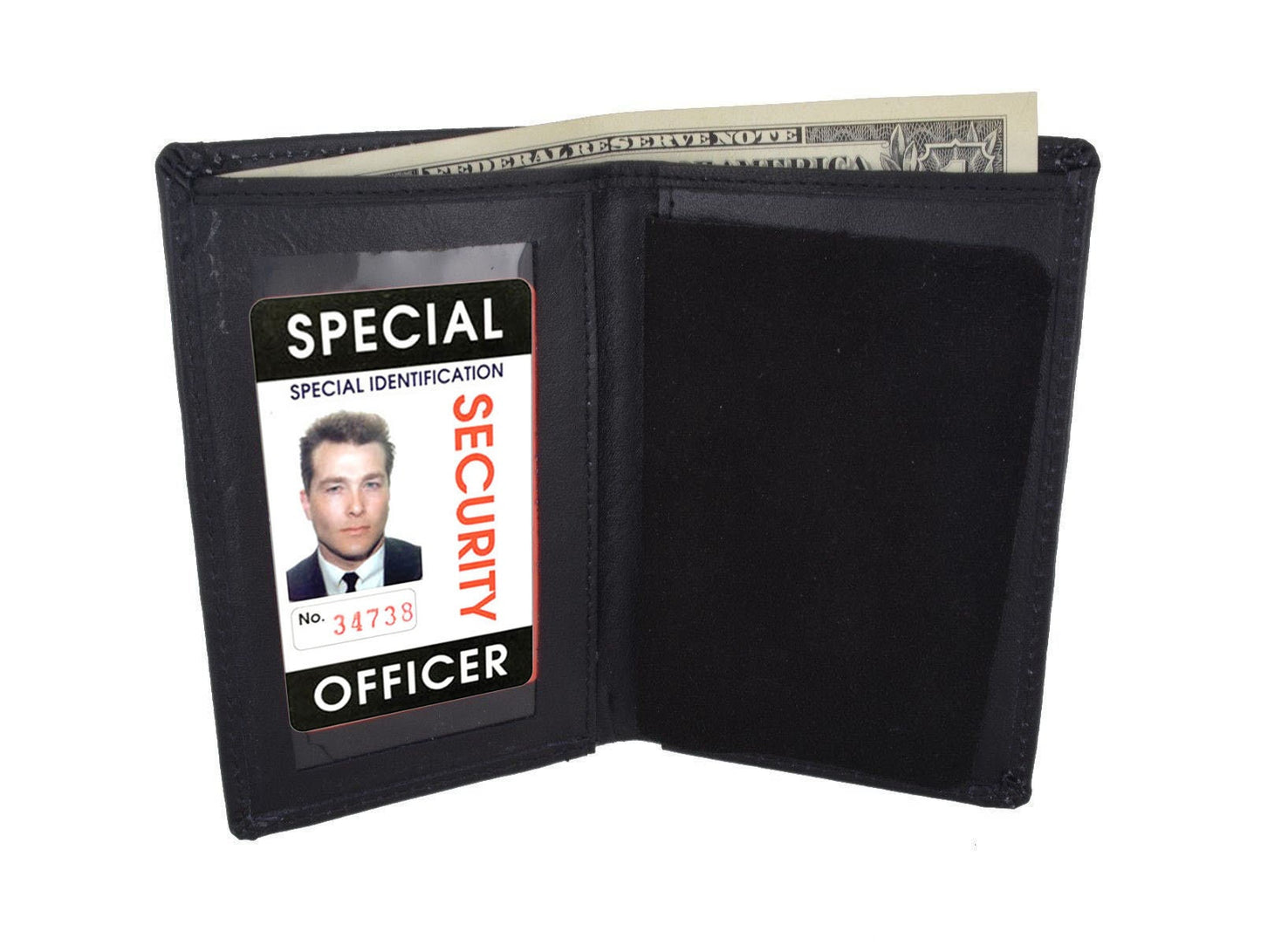 RFID Blocking Black Leather Officer Concealed Carry Badge License Holder ID Card Thin Wallet