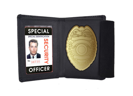 RFID Blocking Black Leather Officer Concealed Carry Badge ID Card Holder Wallet