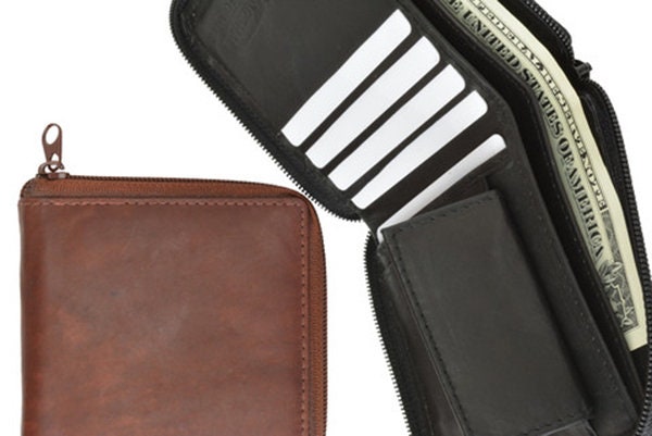 Genuine Leather Zip-Around Men's Bifold Wallet with coin pocket Black Brown Burgundy