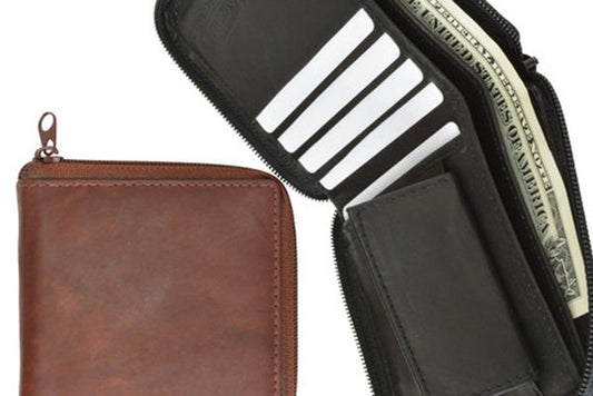 Men's Zipper RFID Blocking Premium Leather Zip-Around ID Bifold Biker Chain  Wallet $15.99