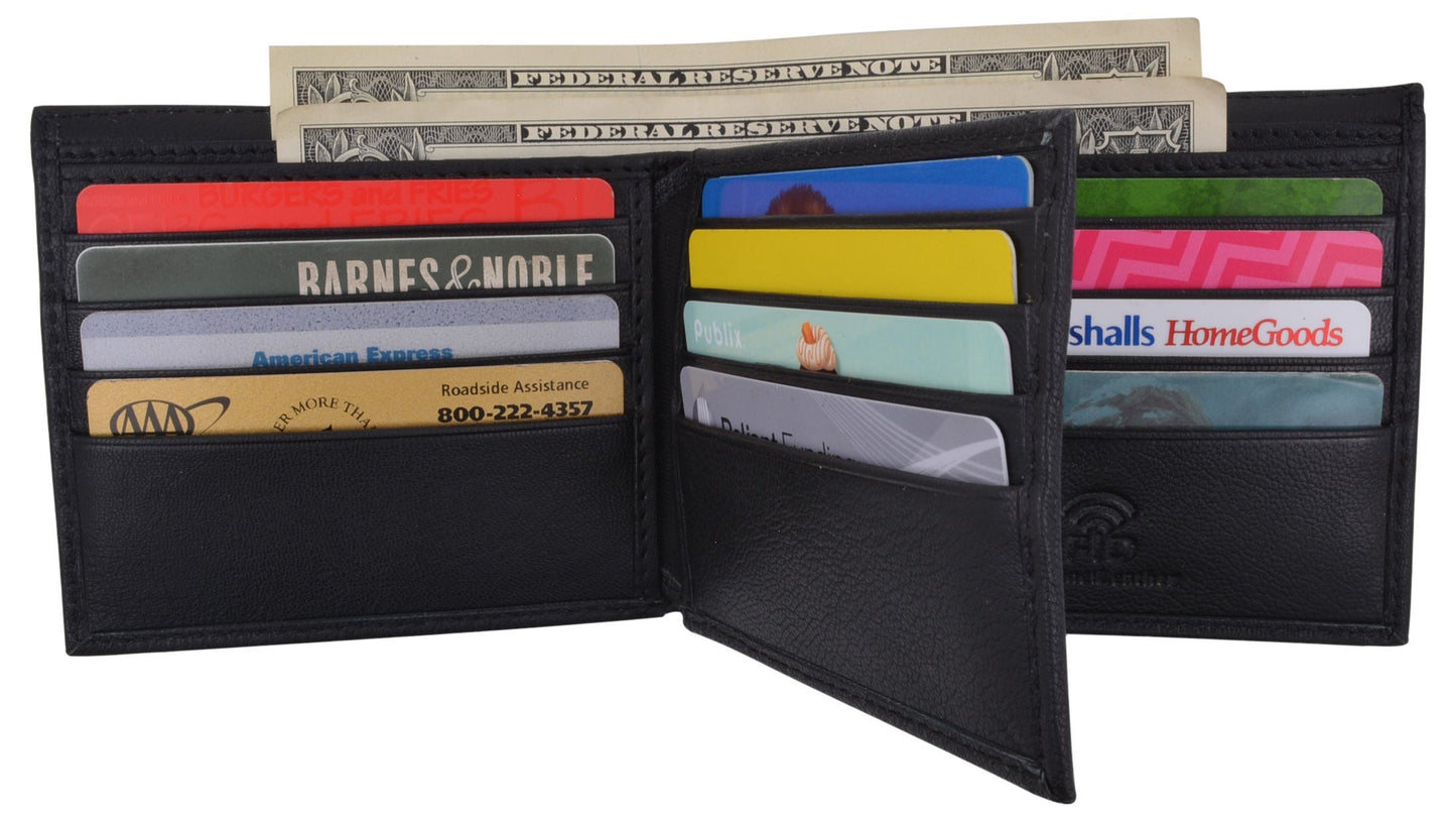 RFID Blocking Handcrafted Cowhide Leather Men's Bifold Wallet Credit Card ID Holder